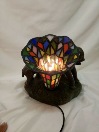 Tiffany Style Bronze Elephant Stained Glass Vintage Table Desk Lamp Night Light 5