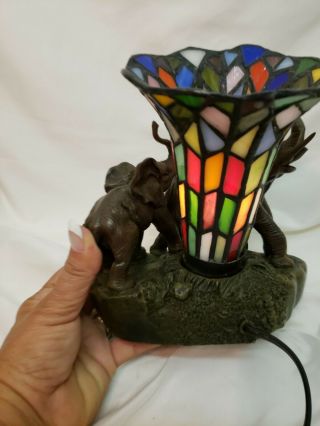 Tiffany Style Bronze Elephant Stained Glass Vintage Table Desk Lamp Night Light 7