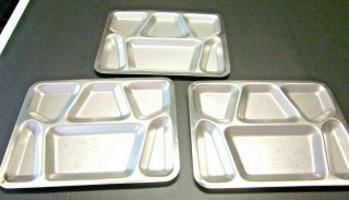 Set Of 3 Vintage Stainless Steel Mess Hall Divided Trays Marked Nash Military