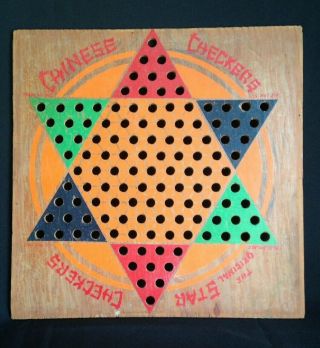 Vintage Wood Star Chinese Checkers Painted Board Folk Art Style Game Board