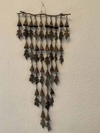 Vintage Hand Made Wind Catcher Chime Copper Patina Bells