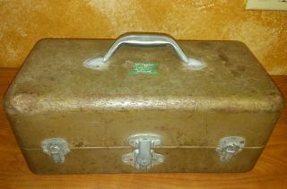 Vintage J C Higgins 2 - Tray Brown Metal Tackle Box By Sears Roebuck & Co.