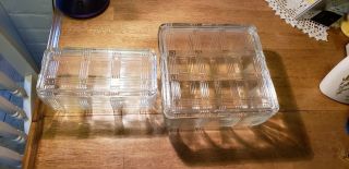 Vintage Refrigerator Dish Set Plaid Basket Weave Glass