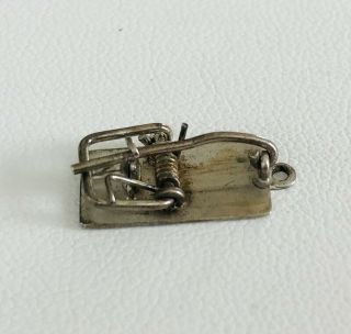 Vintage Sterling Silver Charm Pendant - Mouse Trap With Moving Parts,  Spring