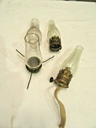 4 Vintage Glass Kerosene Miniature Oil Lamp Chimney Burner Parts Tripod