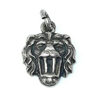 Rare Vintage Art Nouveau Sterling Silver Repousse Open Mouth Lion Charm Fob
