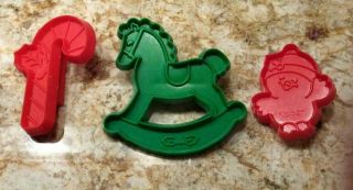 Vintage Hallmark Plastic Cookie Cutters - Candy Cane - Rocking Horse - Bird