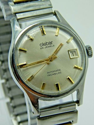 Vintage Clebar Stainless Steel 25 Jewel Automatic Date Watch Selfwinding 2472eta