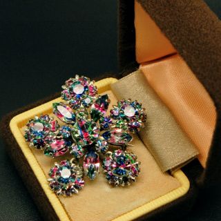 Vintage Jewellery Gorgeous Silver Tone Rainbow Iris Rhinestone Flower Brooch Pin