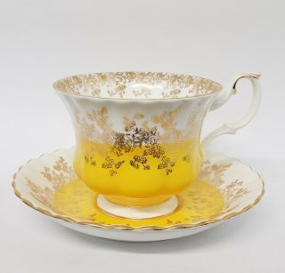 Vintage Royal Albert Cup & Saucer Set Regal Series Bone China Yellow & Gold