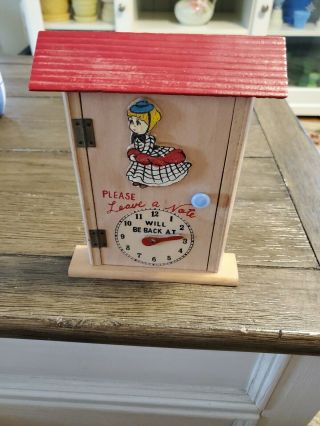 Vintage Wood Leave A Note Box Door Wooden Message Station - Girl & Clock
