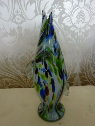 Vintage Retro Murano Art Glass Multi Fish Bud Vase Ornament 25cm Tall