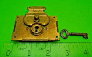 Antique Victorian Old Vintage Old Stock Brass Travelling Trunk Case Lock Key