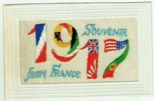 Ww1 Embroidered Silk Postcard 1917 Year Date Souvenir From France Vintage 1917