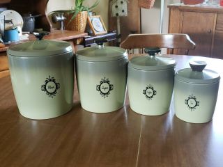 Vintage West Bend Avocado Green Metal Canister Set With Lids