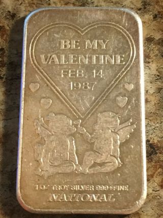 Vintage 1987 - Be My Valentine - Silver Art Bar -.  999 1 Troy Oz