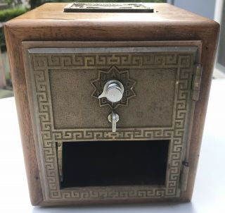 Bank Vintage Wood Brass Post Office Box Combination Lock