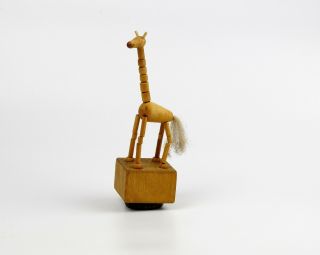 Vintage Wooden Toy Push Up Puppet - Giraffe Czchoslovakia 2