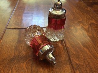 Vintage Old Red Flash Glass Salt And Pepper Shakers 3 3/4 " Tall,  Cut Glass