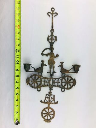VINTAGE BRASS WALL HANGING CANDLE HOLDER RELIGIOUS CHURCH CROSS 2