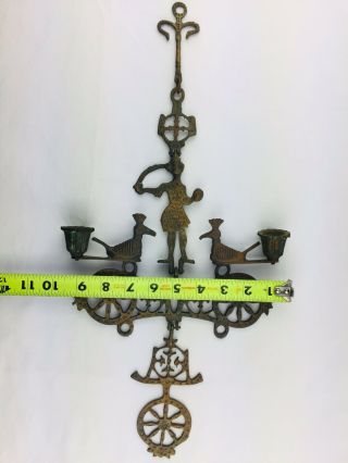 VINTAGE BRASS WALL HANGING CANDLE HOLDER RELIGIOUS CHURCH CROSS 3