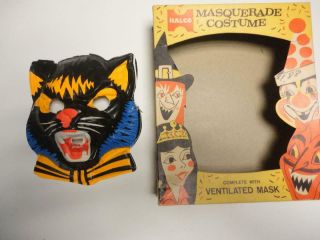 Vintage Halloween Mask Black Cat In Old Box