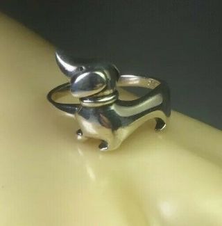 Vintage Sterling Silver Dachshund Dog Band Ring Size 7.  5 R137