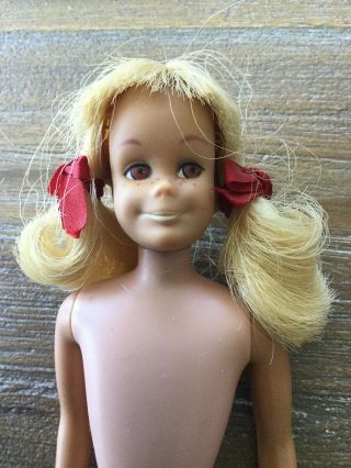 Vintage Skooter Doll - Golden Blonde,  Swimsuit - Yellow Dress - Pig Tails & Bows 2