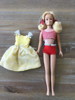 Vintage Skooter Doll - Golden Blonde,  Swimsuit - Yellow Dress - Pig Tails & Bows 8