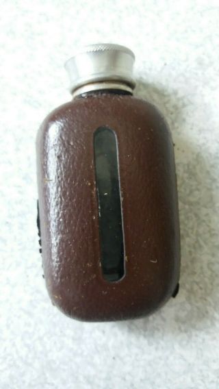 Vintage Miniature Hip Flask - Glass & Leather - One Dram - 3 Inch