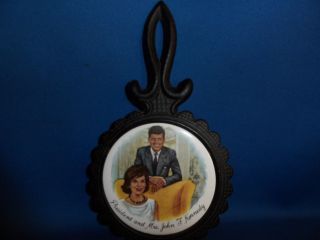 Vintage President And Mrs.  John F.  Kennedy Cast Iron Tile Trivet