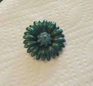 Monet Vintage Signed Green Turquoise Rhinestone Flower Brooch Pin (gorgeous)