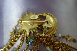 Vintage Signed KIRKS FOLLY Celestial Moon Sun Stars Crystals Chains Brooch Pin 6