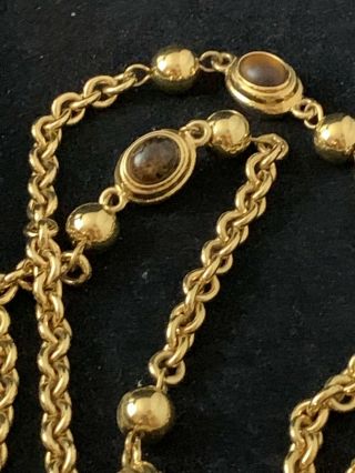 ESTATE VINTAGE MONET SIGNED GOLD Plated Long NECKLACE With Faux Amber Stone 8