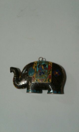 Vintage Chinese Cloisonne Necklace Elephant Pendant Enamel And Brass Wire.