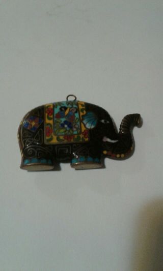 Vintage Chinese Cloisonne Necklace Elephant Pendant Enamel and brass wire. 2
