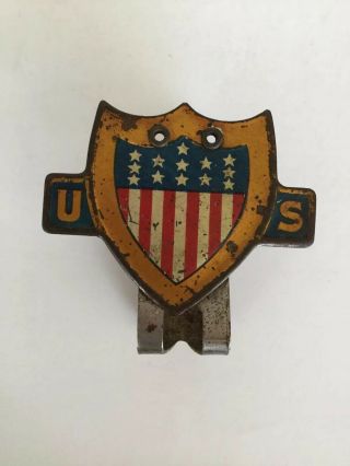 Vintage Acme Annin Flagmakers Wwii U.  S.  Flag Shield License Plate Clip