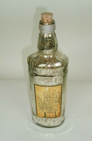 11 " Faux Mercury Glass Bottle Vtg.  Style Hand Fortune Teller Label Home Decor