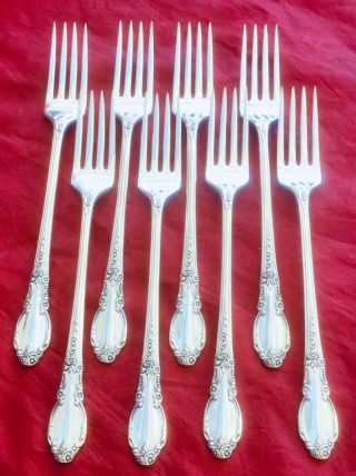 8 Oneida 1881 Rogers Enchantment Londontown Grille Forks Vtg Silverplate 7 5/8”