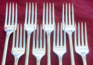 8 ONEIDA 1881 ROGERS ENCHANTMENT LONDONTOWN GRILLE FORKS VTG SILVERPLATE 7 5/8” 7