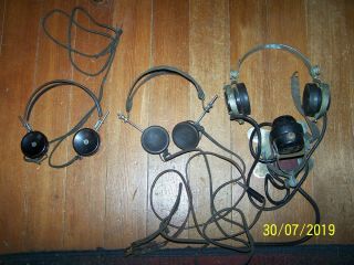 3 Vintage Ww11 Era Headsets " Deck Talker " Western Electric Headset W/throat Mic