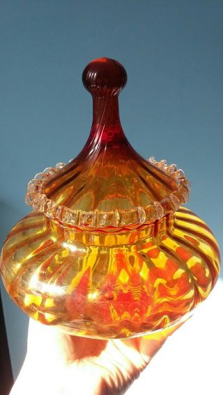 Amber Empoli Art Glass Jar Bon Bon Sweets Apothecary Italian Vintage Mid Century