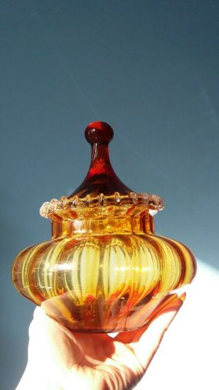 Amber Empoli Art Glass Jar Bon Bon Sweets Apothecary Italian Vintage Mid Century 2