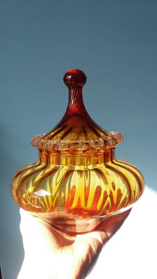 Amber Empoli Art Glass Jar Bon Bon Sweets Apothecary Italian Vintage Mid Century 3