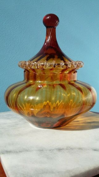 Amber Empoli Art Glass Jar Bon Bon Sweets Apothecary Italian Vintage Mid Century 4