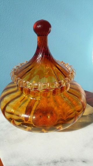 Amber Empoli Art Glass Jar Bon Bon Sweets Apothecary Italian Vintage Mid Century 5