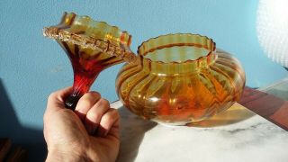 Amber Empoli Art Glass Jar Bon Bon Sweets Apothecary Italian Vintage Mid Century 7