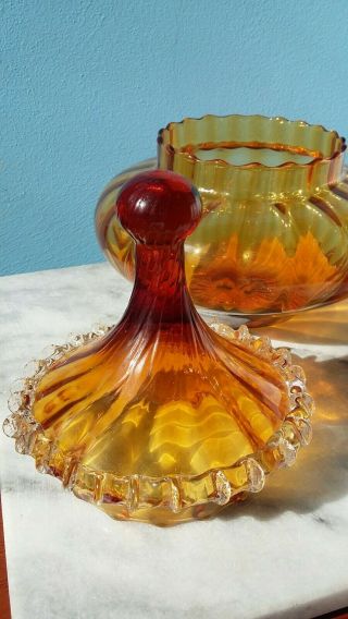 Amber Empoli Art Glass Jar Bon Bon Sweets Apothecary Italian Vintage Mid Century 8