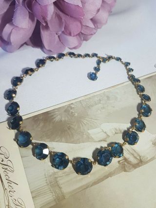 Stunning Vintage Bezel Set Sapphire Blue Paste Glass Stone Necklace Choker