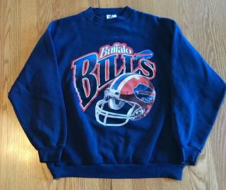 Vintage Logo Athletic Buffalo Bills Nfl Football Crewneck Sweatshirt L